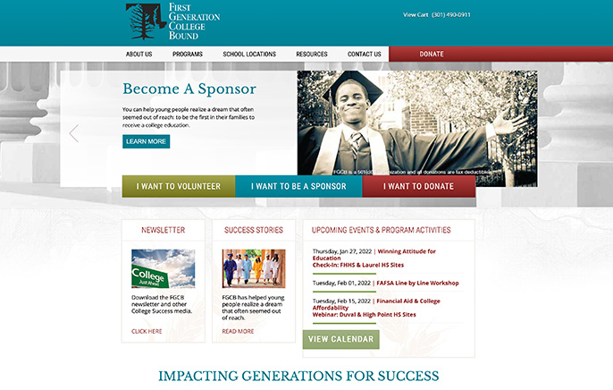 Since 2011, Bay Color has provided website design, graphic design,  printing, social media, and Email newsletters for First Generation College Bound located in Laurel, MD